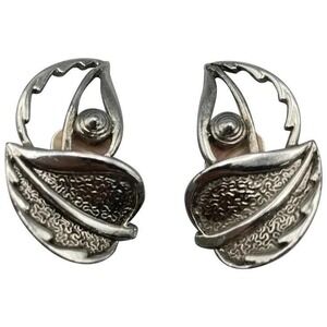 Vintage 1950s Sarah Coventry Windsong Clip Earrings Leaf Silver Tone